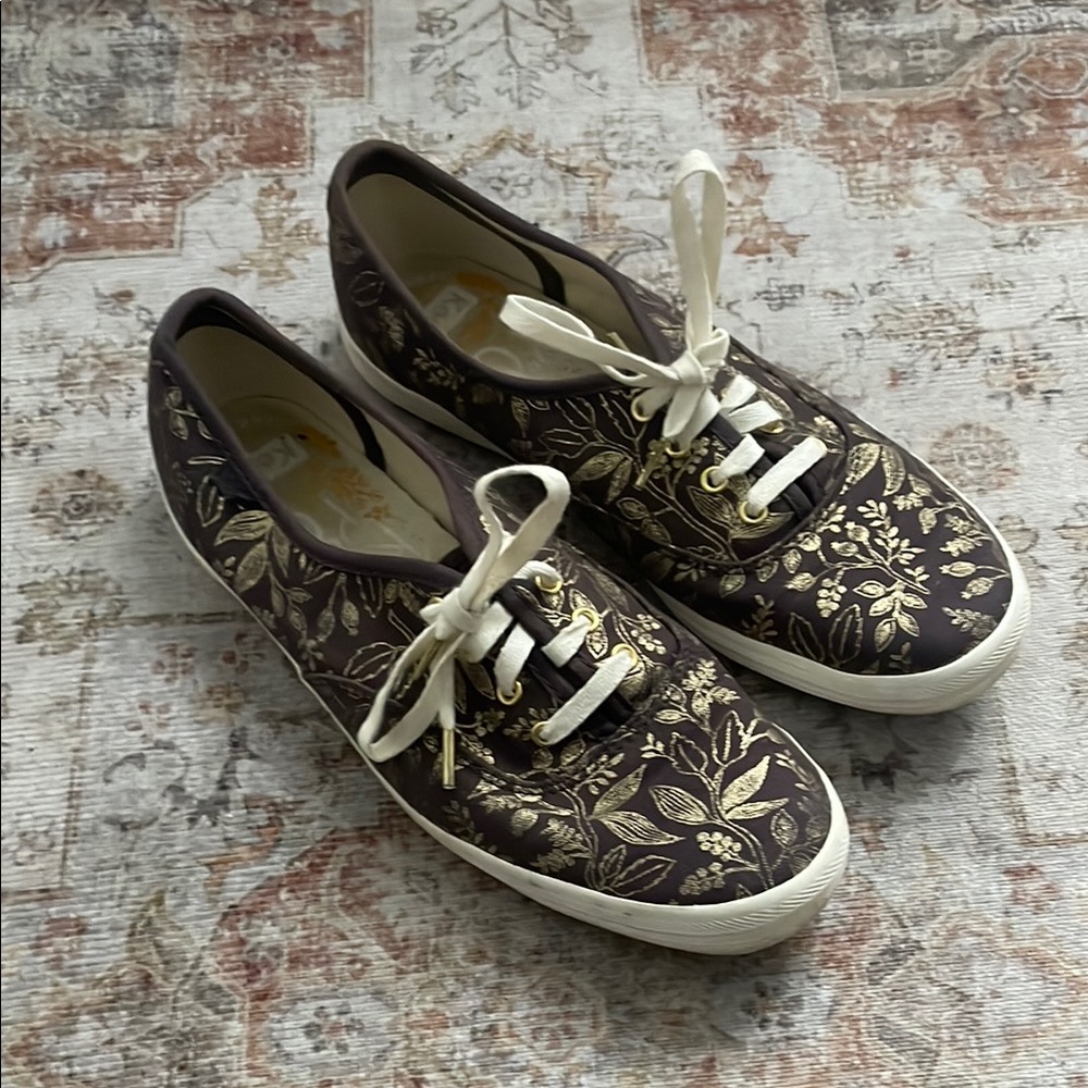 Keds x Rifle Paper Co Sneakers with Gold Floral Pattern